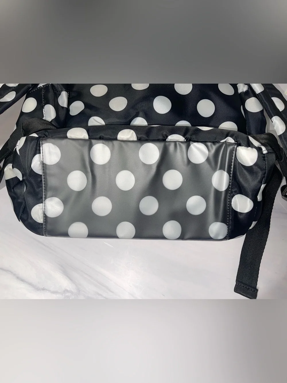 Lug Hatchback Backpack - Black with White Polka Dots - like new!